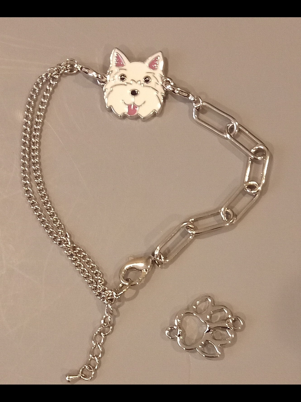 Scotty Dog Face & Paw Charm Bracelet Adjustable 7"